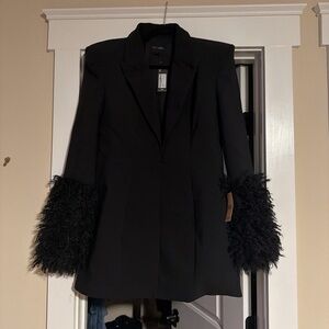 Elegant Black Women's Blazer Dress with Feathered Sleeves SOLD NOT FOR SALE